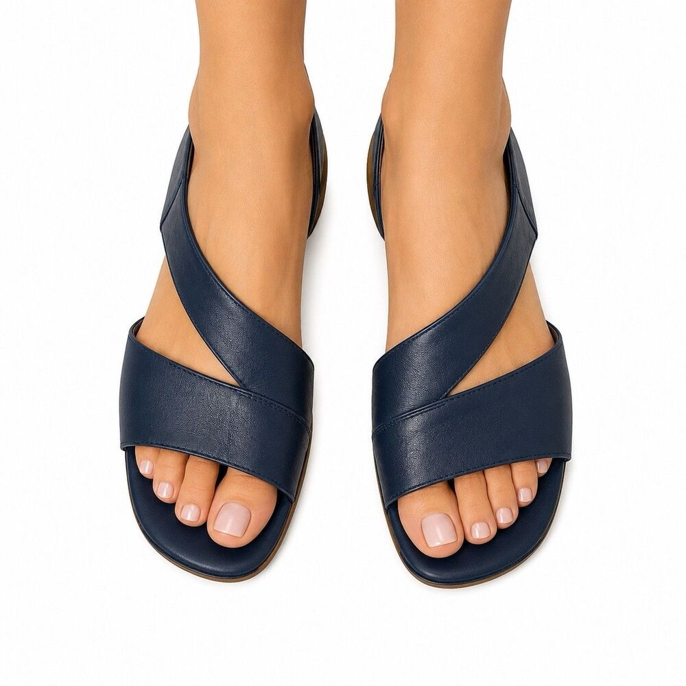 Hush Puppies Navy Leather Cross-Strap Sandals